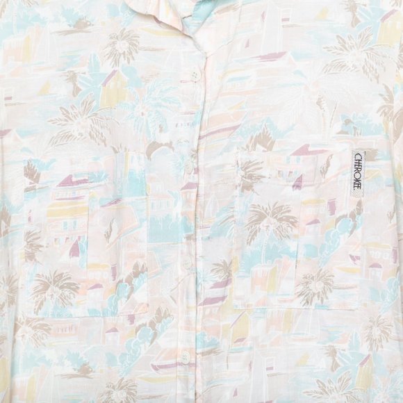 Vintage Cherokee Pastel Beach Print Button Down Top - Picture 5 of 8